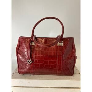 BRIGHTON F352136 RED LEATHER EMBOSSED ANIMAL PRINT HANDBAG
